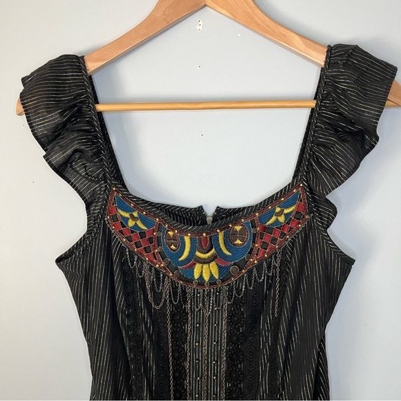 Nanette Lepore Vintage 2000s Isis Pinstripe Embroidered Chain Blouse Top Size 4 - Picture 2 of 16